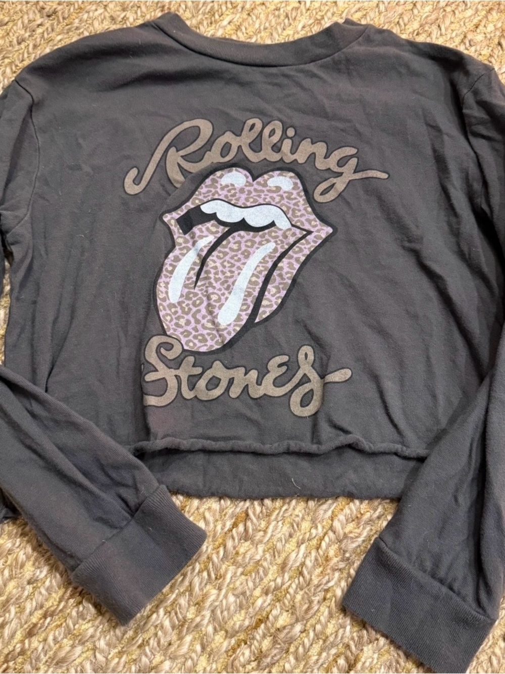 Rolling Stones Girls Graphic Cropped Gray T-Shirt Size Medium 8/10